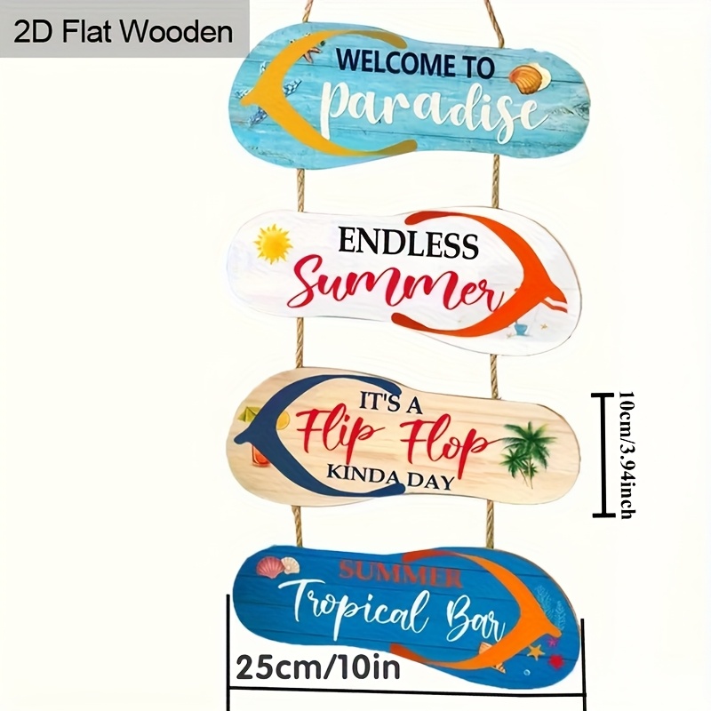 2d Flat 4pcs Ocean Sign 25cm/10in Wooden Garden Courtyard Wall Decoration Pendant For Outdoor Festival Party Supply(with Rope), 2d Flat