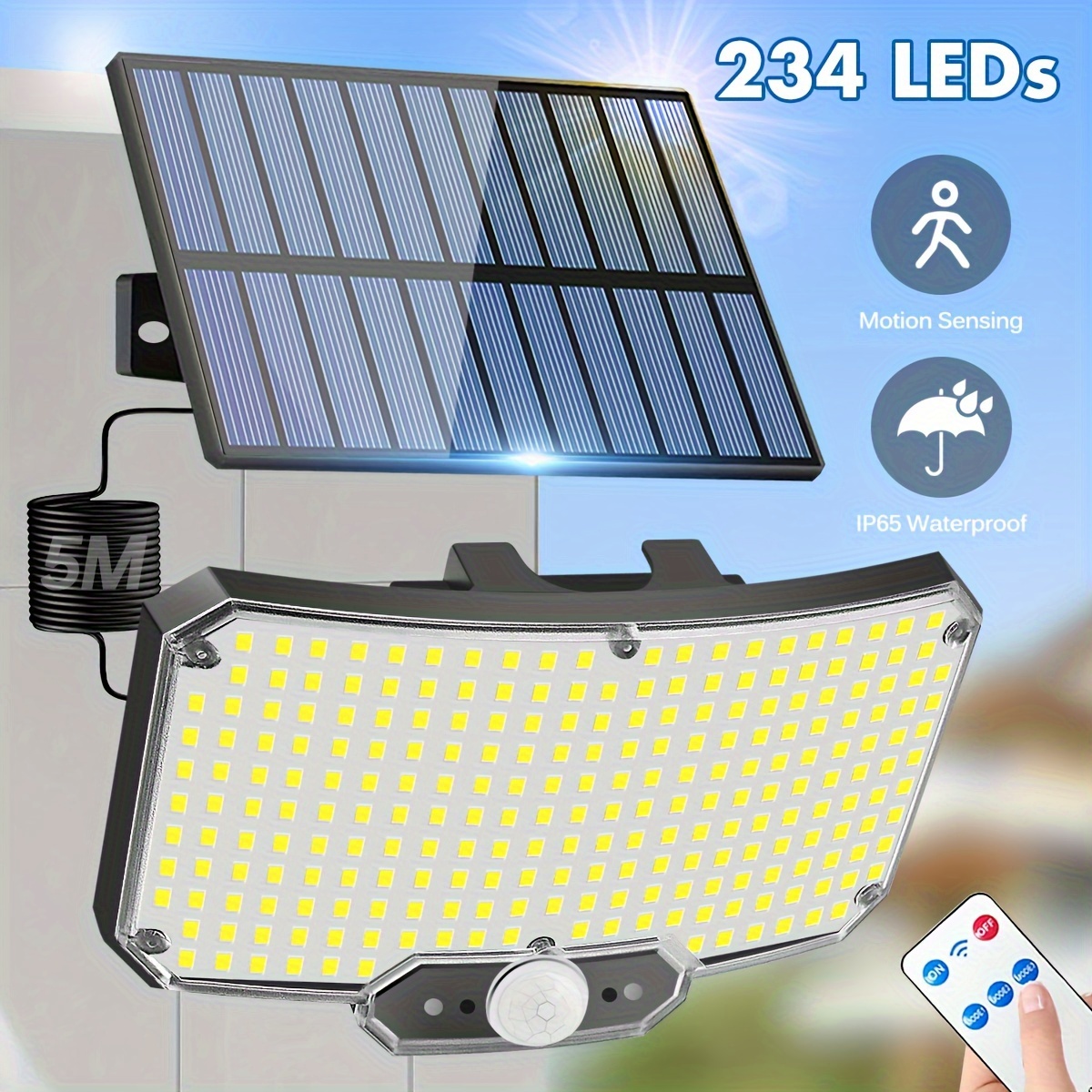 

Solar-powered Outdoor Lights With Motion Sensor - 234 Led, 3 Lighting Modes, 6500k, Easy Install For Yard, Garden, Pathway & Patio Security