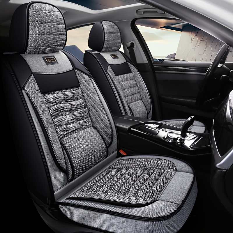 TEMU 2-seat Full-cover Lumbar Support Linen Car Front Seat Cushion, Use, Soft And Breathable, Buckwheat Husk Filling, Durable And Wear-resistant,