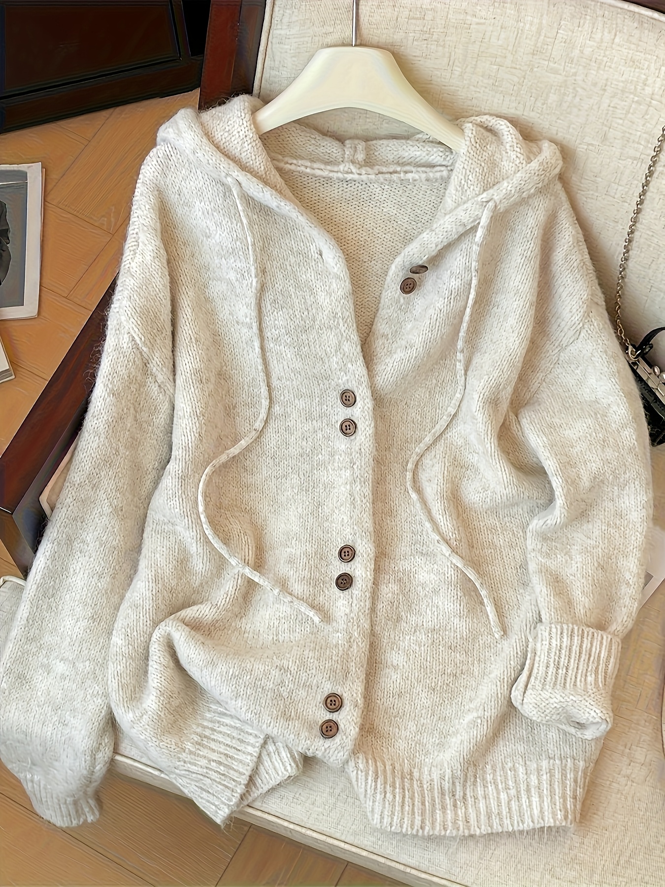 Abrigo Sueter Largo Beige Mujer Suéter Capucha Beige Mujer Abrigo - Main Image