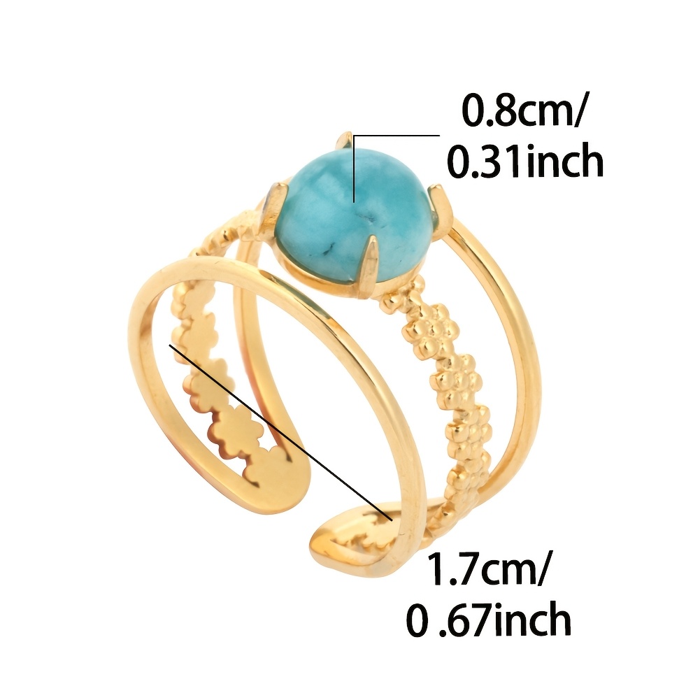 Golden Stainless Steel Ring with Turquoise Stone