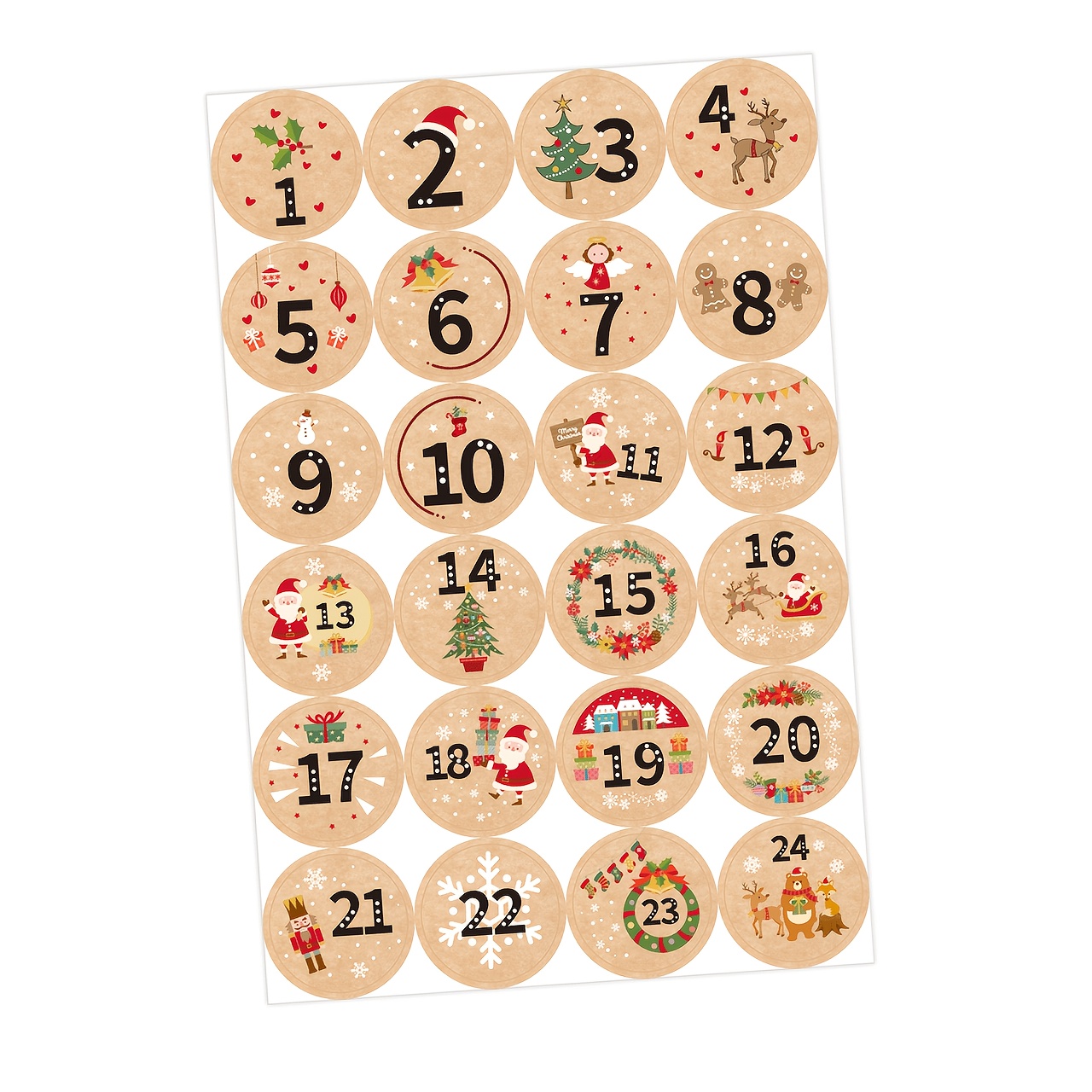 TEMU 120 vellen Kerstavond Stickers 1-24 Kerst Nummer Stickers Ronde Papier Kerst Countdown Stickers Avond Vakantie Kalender Stickers Cadeau Sealing