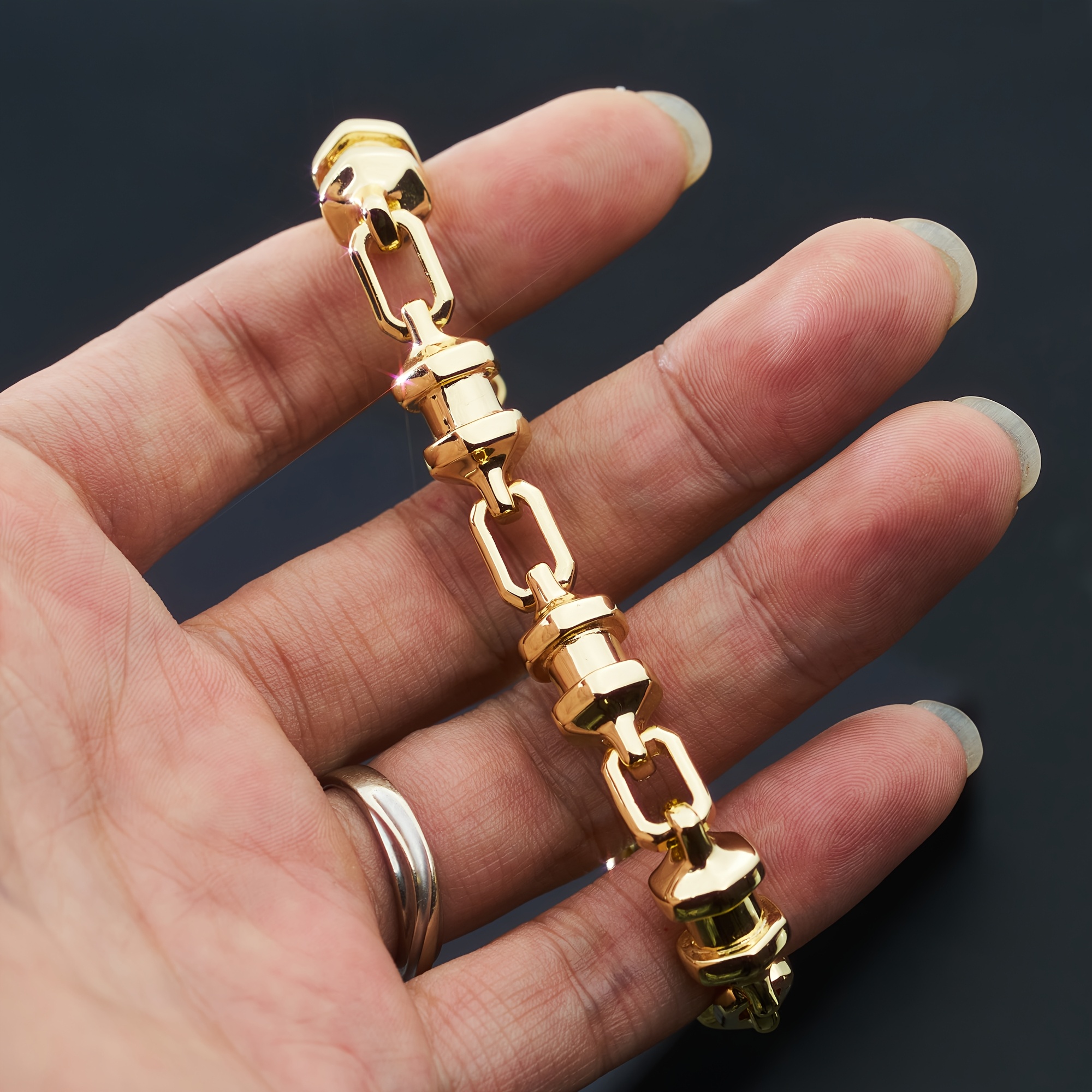 Men's Golden Geometric Design Bracelet, Luxury Gift