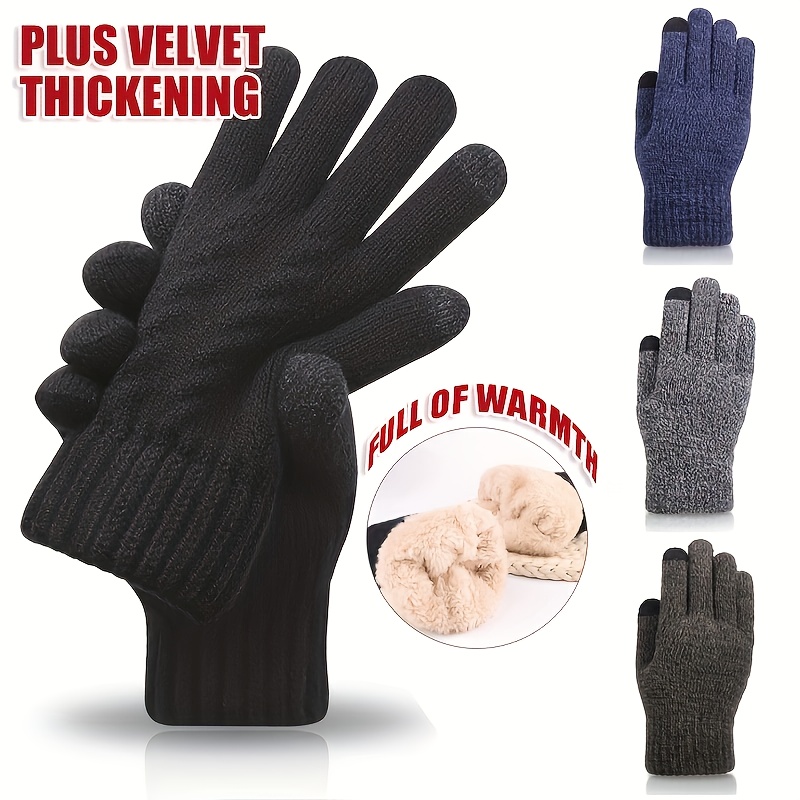 

Men's Knit Gloves - Double-layered, Touchscreen Compatible For Winter Cycling & Outdoor Activities