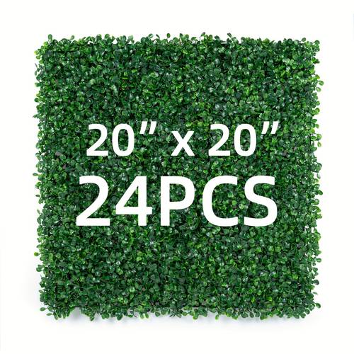 12 24pcs 20 x20 grass wall privacy screen greenery backdrop panels with zip ties artificial boxwood grass panels hedge wall for garden yard fence covering greenery wall background decor