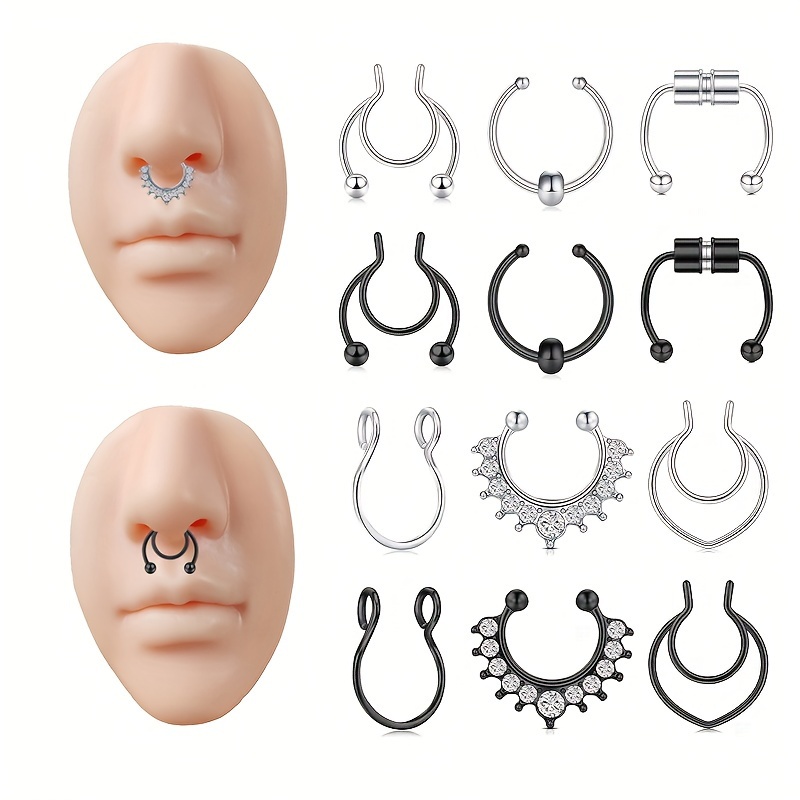 

12pcs Fake Nose Ring Fake Septum Rings Faux Magnetic Nose Rings For Women Fake Nose Piercing Clip On Nose Ring Non Piercing Fake Nose Ring Hoop Men Fake Septum Piercing Ring