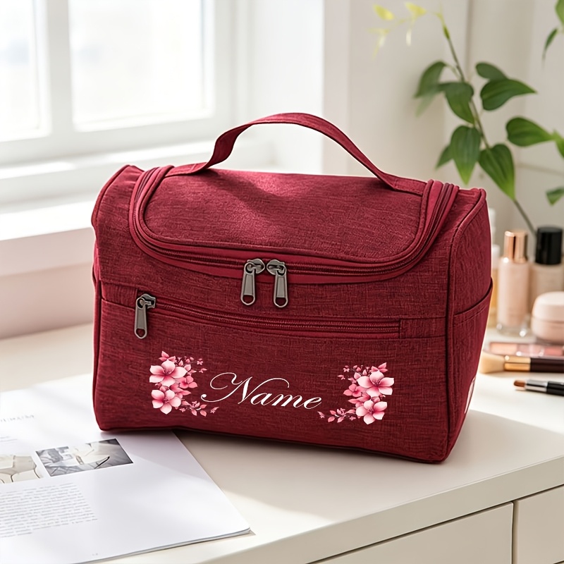 TEMU Trousse de toilette à imprimé floral avec nom personnalisable, pour les et les , un sac de rangement portable de luxe élégant et léger, parfait