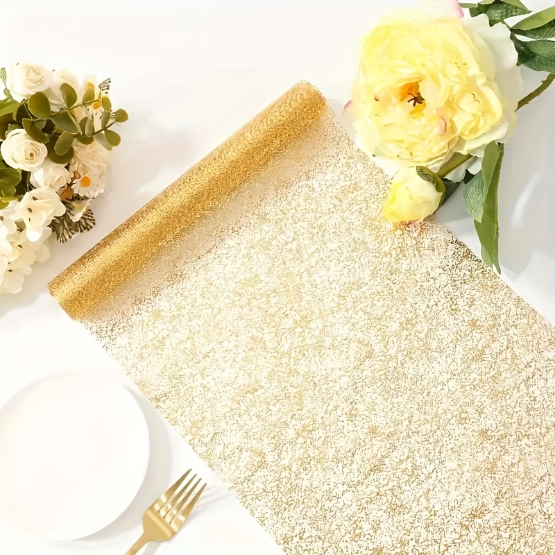 TEMU Een gouden mesh tafelkleed met hot stamping - Geschikt voor eetkamers, woonkamers en kantoren, perfect voor familiebijeenkomsten, buitenfeesten,