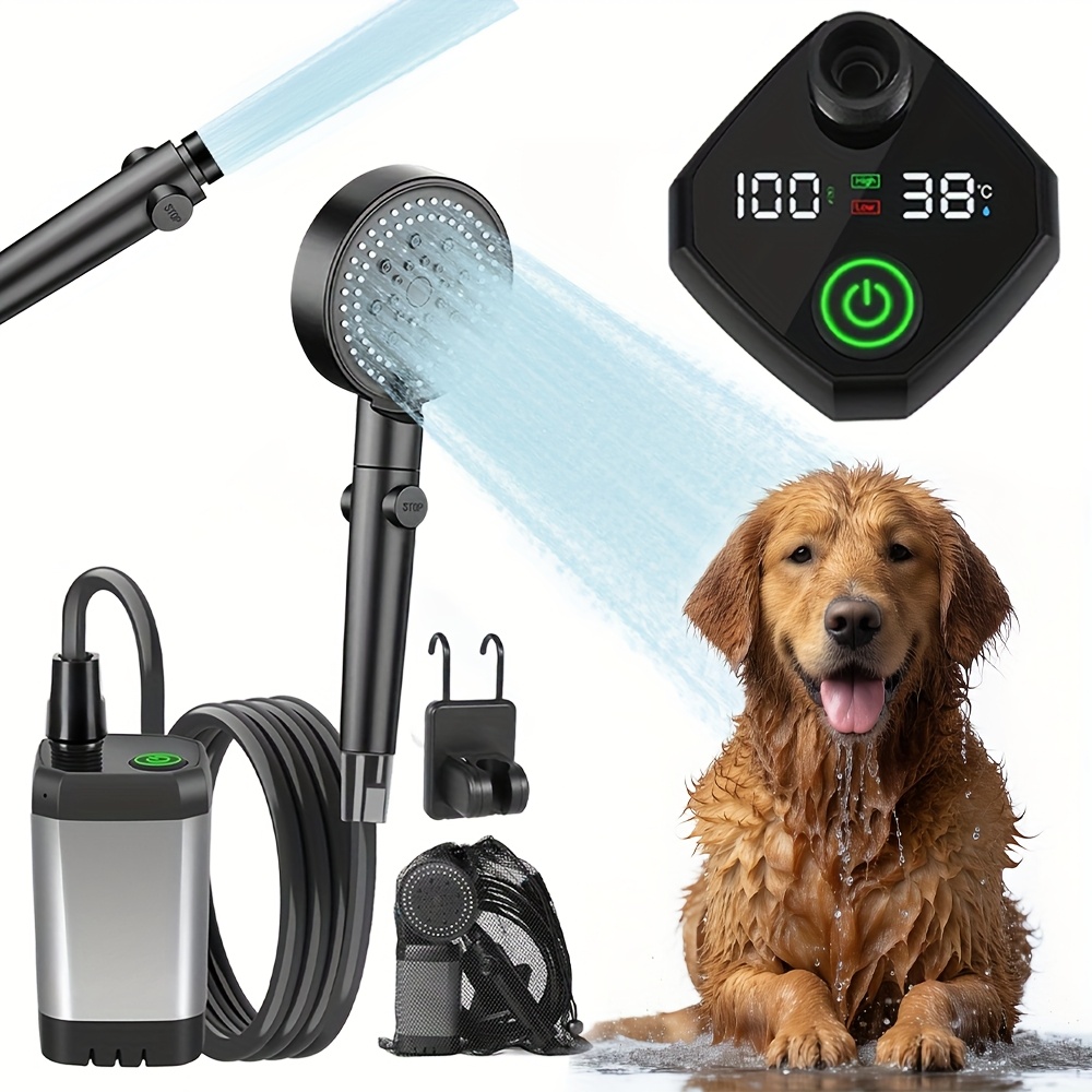 TEMU Portable Pet Shower With Temperature Display, 6000mah Battery, 6 Spray , Gentle Water Flow For Dog Bathing, Lightweight & , Messy