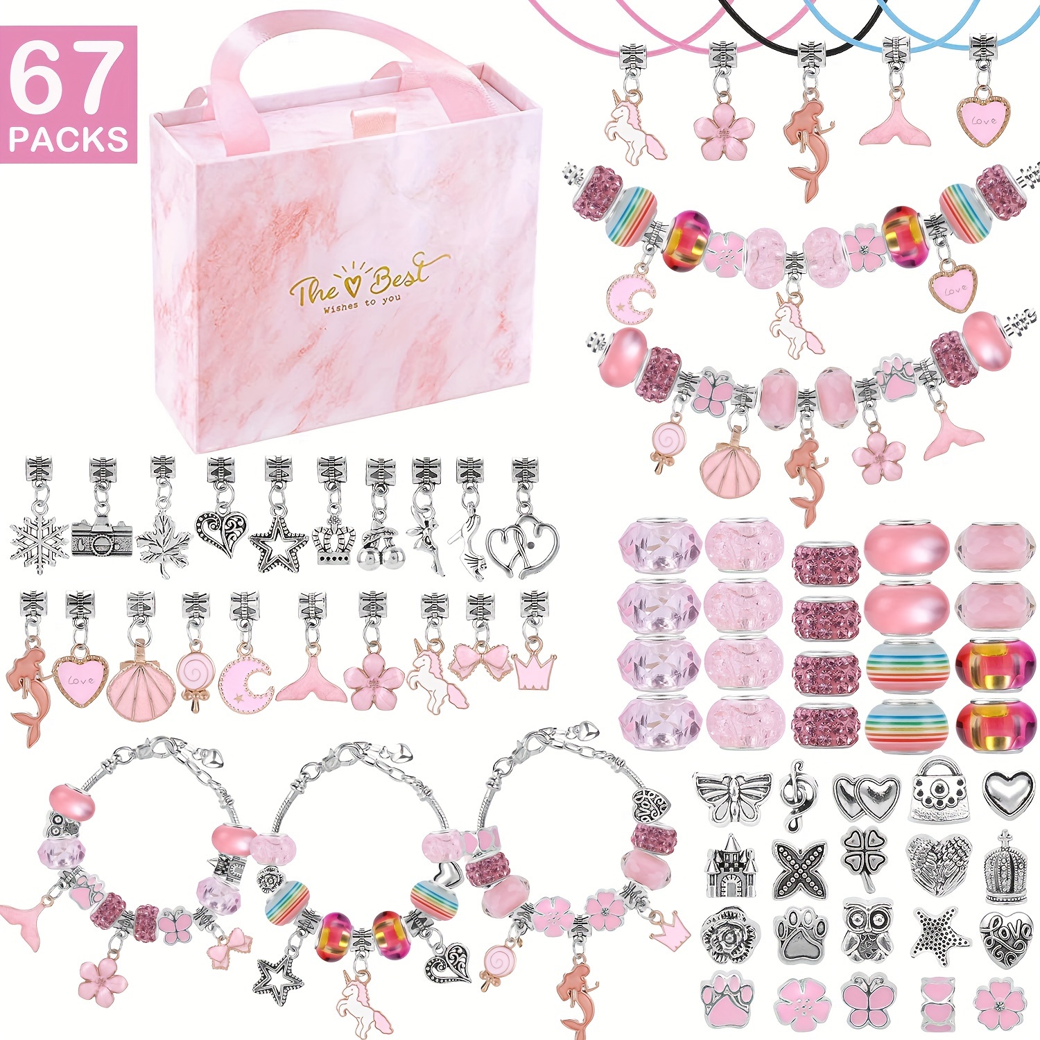 

67pcs Jewelry Kits Unicorn/ Kit 60 , 3 Bracelet And 3 Necklace , Jewelry , Diy Crafts For Christmas Gifts -beading Kits