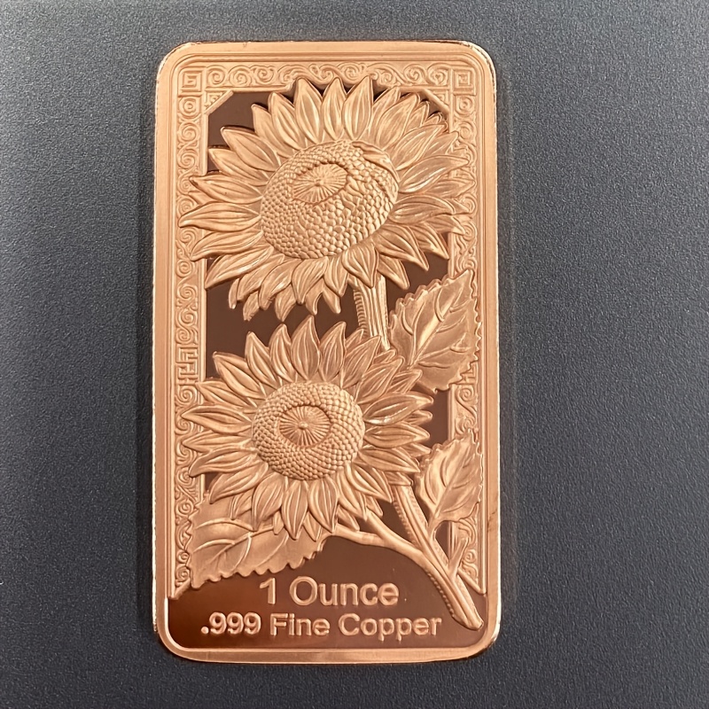 TEMU 1 Oz. 999 Fine Copper For , Sunflower Relief Hollow Engraved Copper Collectible Ornament, Desktop Gift For Art Lovers