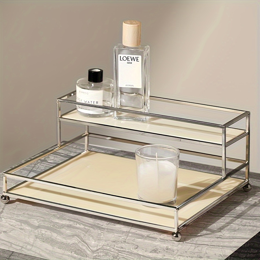 

Chic Black Acrylic Desktop Organizer - Storage Rack For Cosmetics, Perfumes & More - Bathroom, Living Room, Entryway