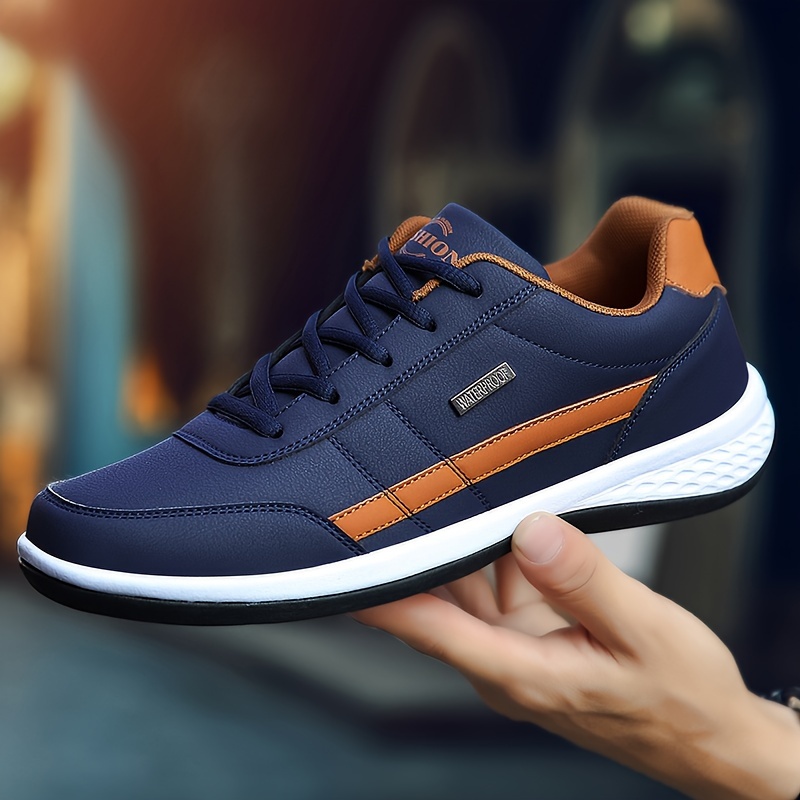 

Jon Men's Casual Athletic Sneakers - Navy Blue With Orange Accents, Lace-up, Low-top, Pu Upper & Eva Insole, Md Sole, Comfortable & For Casual Attire