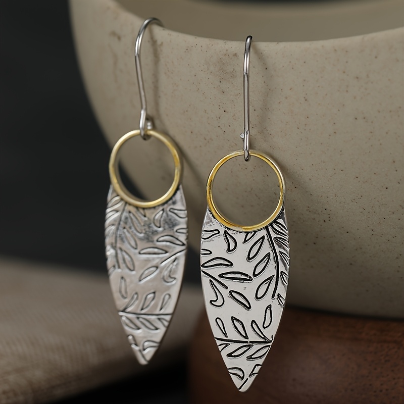 Women's Boho Chic Leaf Pattern Earrings, Handmade Style