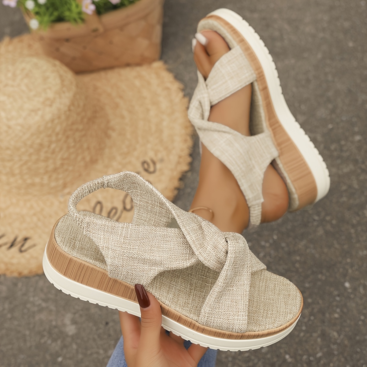 Image of Women's Crisscross Flat Sandals, Elastic Ankle Strap Casual Summer , Women Shoes