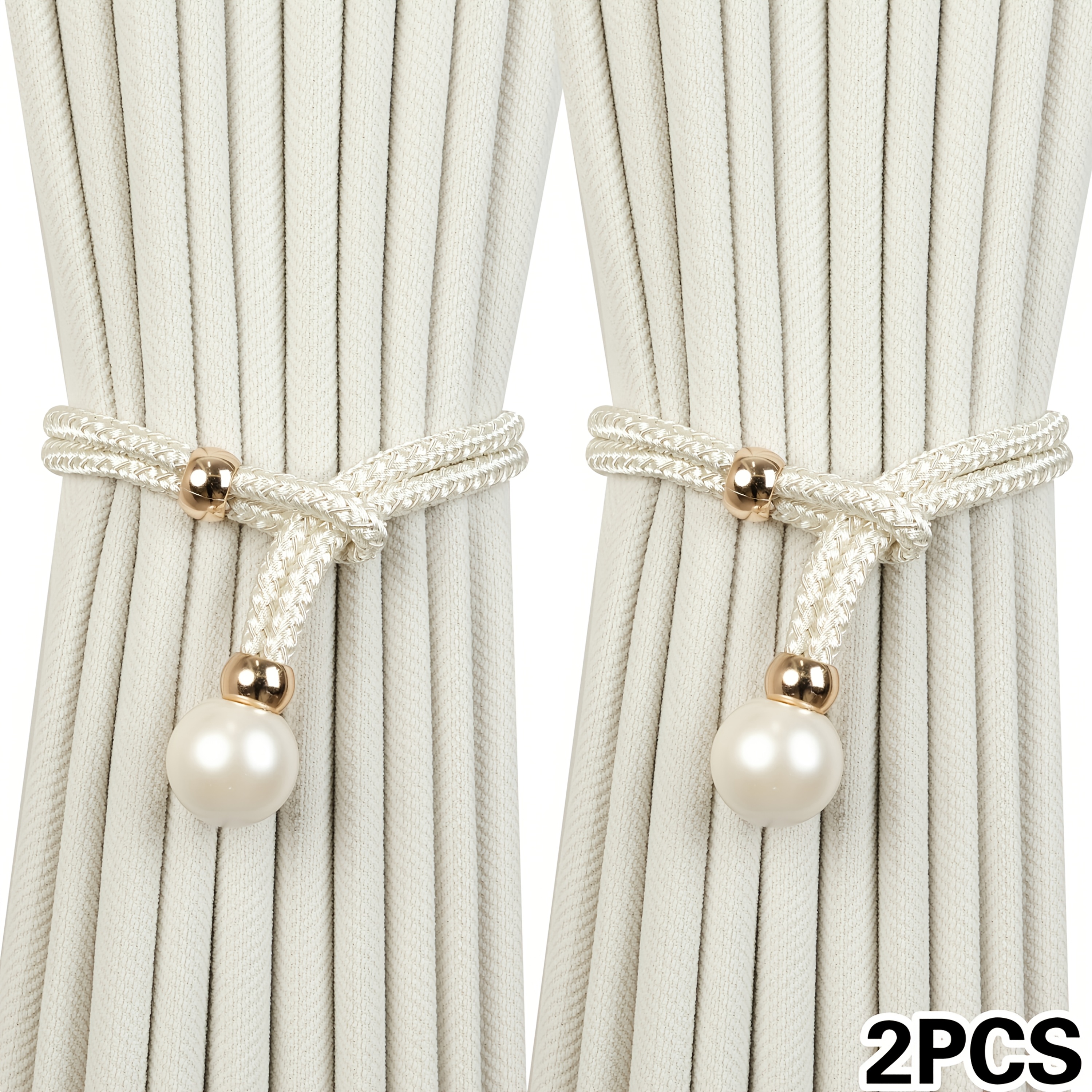 TEMU Curtain Half Bag Large Pearl Trim Tie Rope Light Luxury Storage Rope Tie Strap Curtain Buckle Ring Drawstring Tie Rope Belt