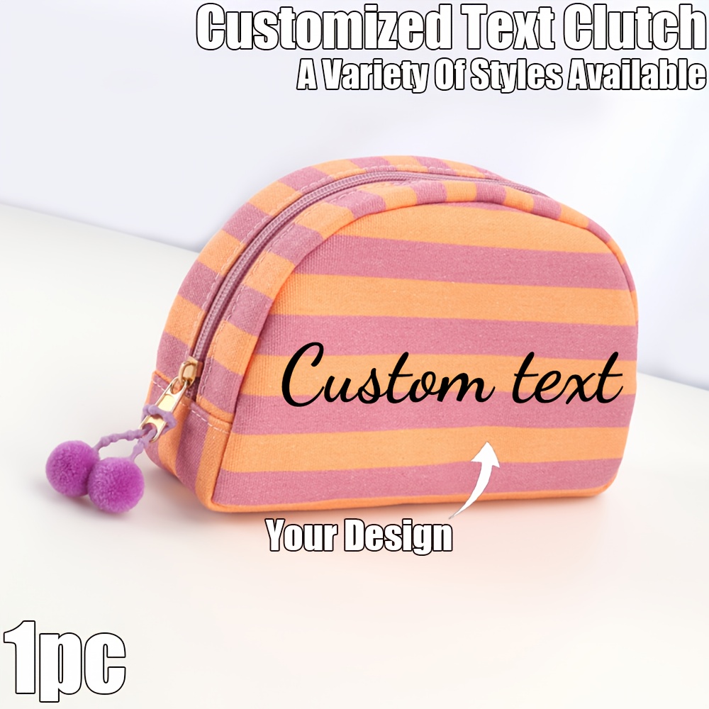 TEMU 1pc, Personalized Striped Clutch Bag With Zipper, Customized Color Name, Travel Toiletry Storage Bag, Multiple Colors From, Women's Gift, Unique