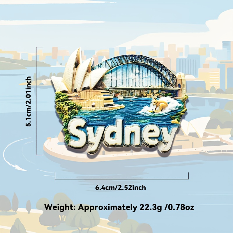 TEMU 1pc Sydney Australia 3d Resin Magnet - Opera House & Harbour Bridge With Koala, Kangaroo, Wine - Fridge Decor, Travel Souvenir,