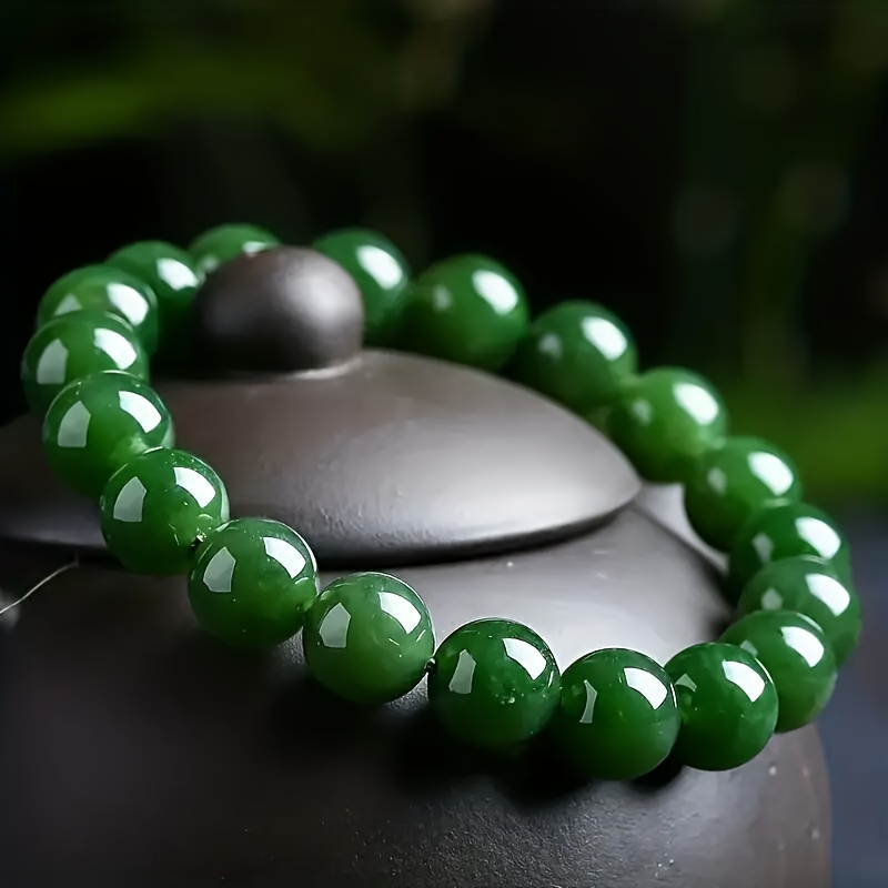 

1 Piece Of Natural Jade Bracelet, 10mm Beaded Jewelry, Men's Bracelet, Casual Statement Jewelry
