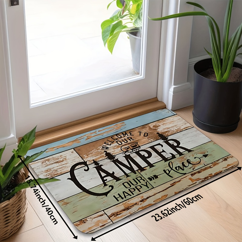 TEMU 1pc Camper Rv Welcome Doormat - Heavy-duty Flannel-like Rv Mat With & Trees Design, "welcome To Our Camper/camper " Text - /outdoor Mat For Rv,