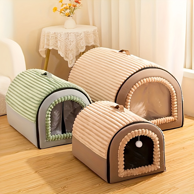 All-Season Warm & Cozy & Dog House with Plush Removable Bed - Spacious Cottage-Style Pet Tent for Large Breeds, Indoor/Outdoor Use, Winter-Ready Kennel for Golden Retrievers, Shih Tzus, Pomeranians - Easy-Clean Durable Pet Shelter
