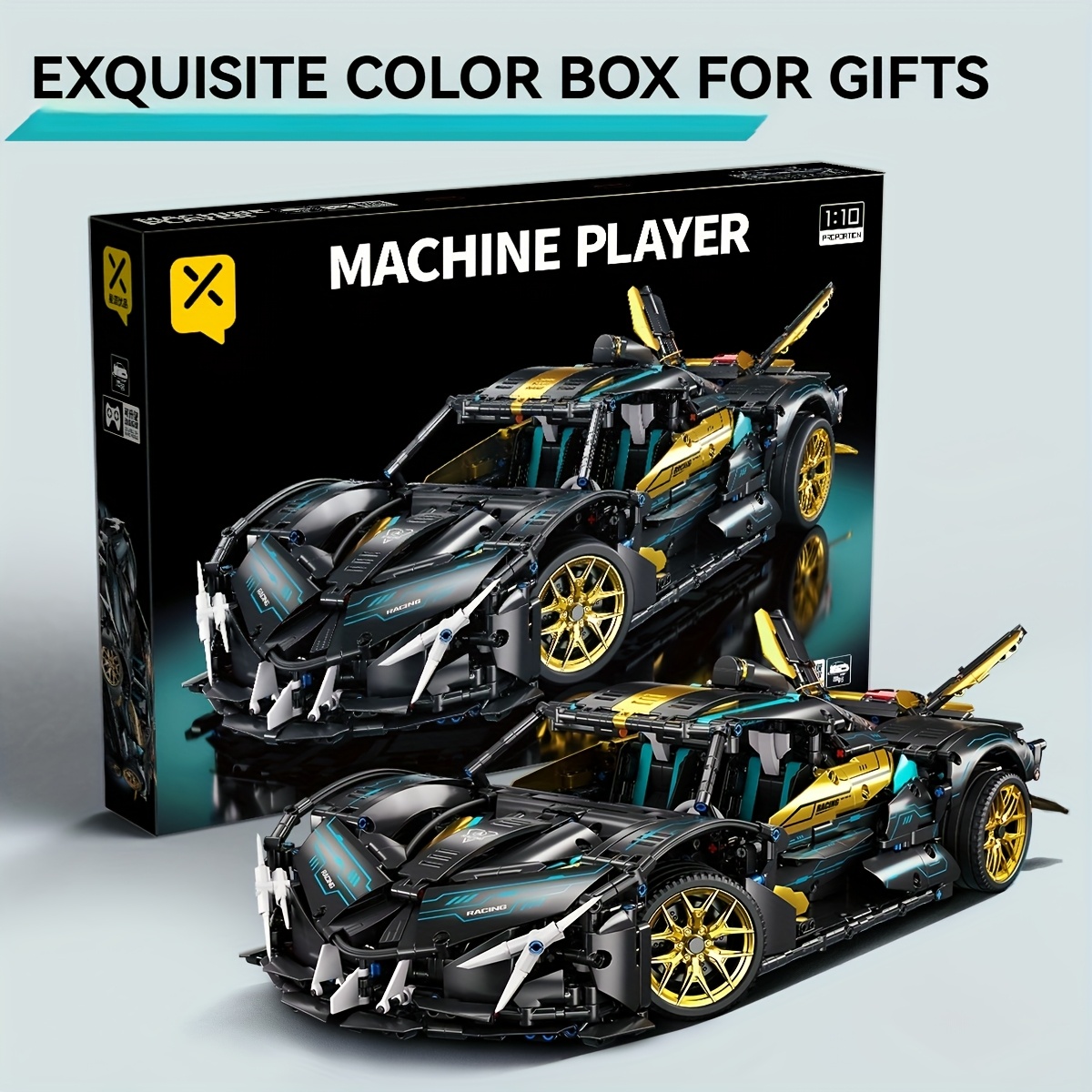 E-shop 2113-teiliges 1:10 Modellbausatz, Tiefe neu graviert, Schwarz-Gold Farbgebung, Exklusives Sportwagen-Bausatz-Modell, Exquisite Details, für eine