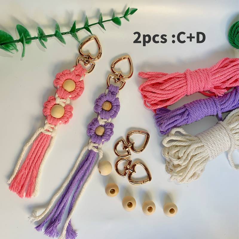 INFUNLY Kit Fai Da Te Per Portachiavi Macramè, 4 Pezzi, Con Cordino Cotone, Fibbie, Forbici E Istruzioni, Per Adulti E Principianti