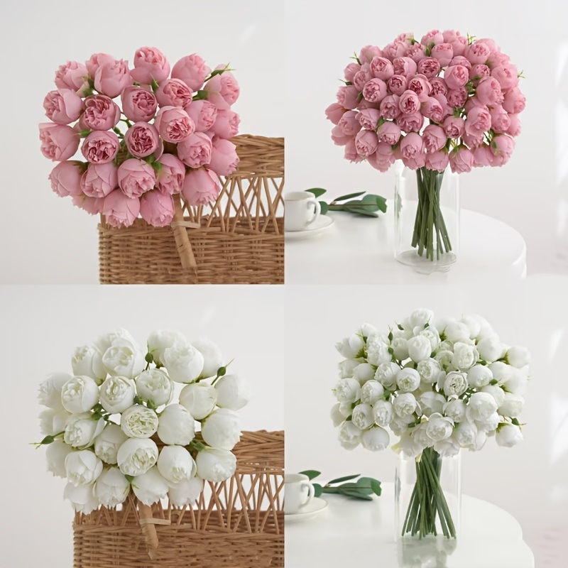 

27 Heads Artificial Flower Bouquet, Realistic Plastic Fake Flowers For Wedding, Home Decor, Table Centerpiece, Valentine's Day Romantic Decorative Floral Arrangement