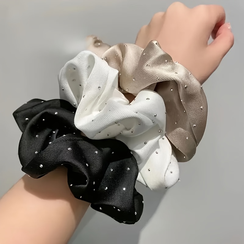 

3pcs Elegant Scrunchies Set - Soft Fabric Hair Ties With Sequin Accents, Vintage Style, Ideal For Ponytails And , Perfect Valentine's Day Gift