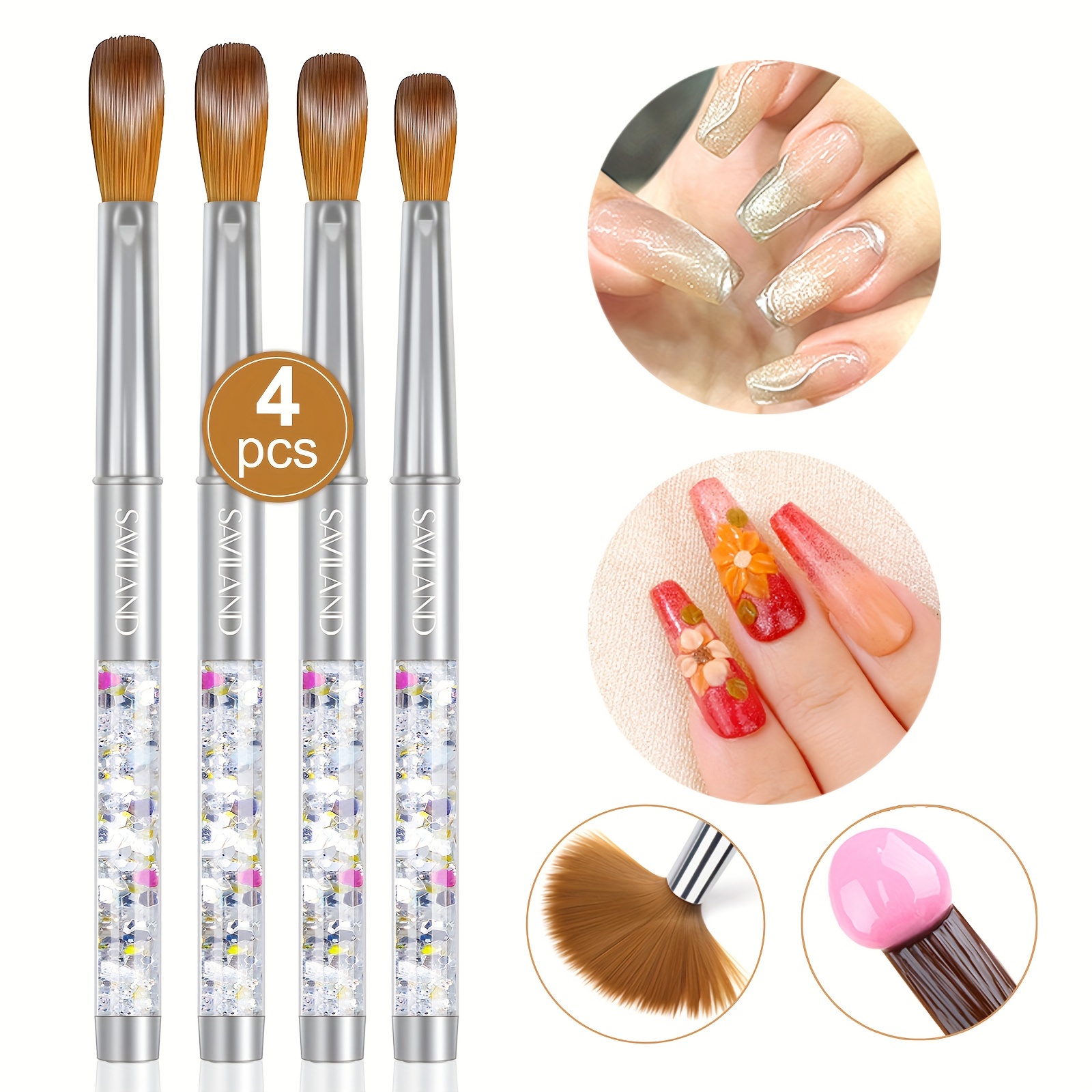 

Saviland Acrylic Nail Brush Set - 4pcs Professional Acrylic Nail Brushes For Acrylic Application, Size 6/10/12/14 Acrylic Powder Brushes For Acrylic Nails Extension & 3d Nail Carving