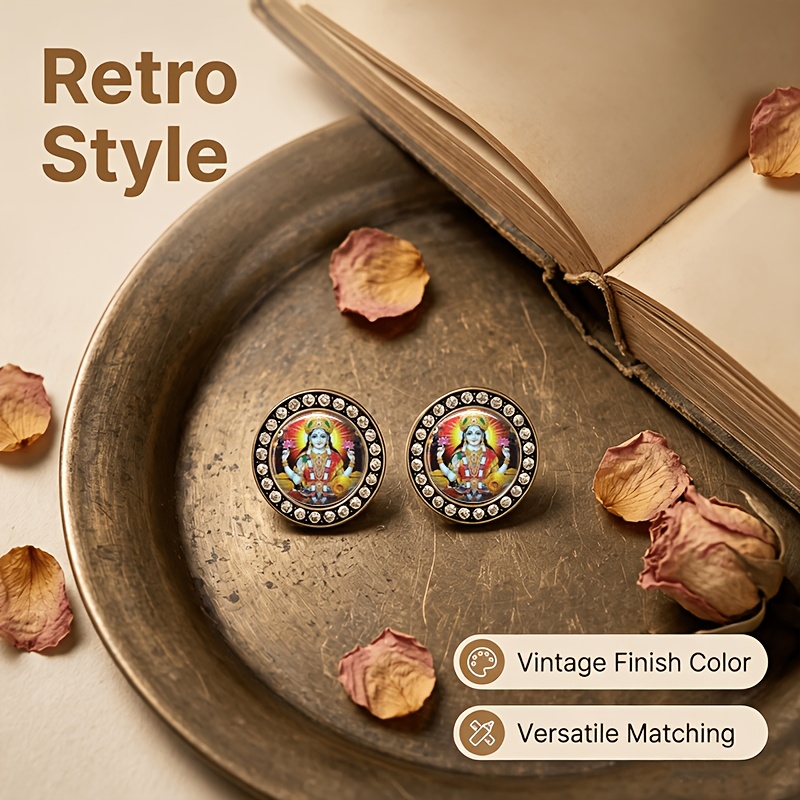 2pcs Translucent Glass-Inlaid Stud Earrings, Goddess Design