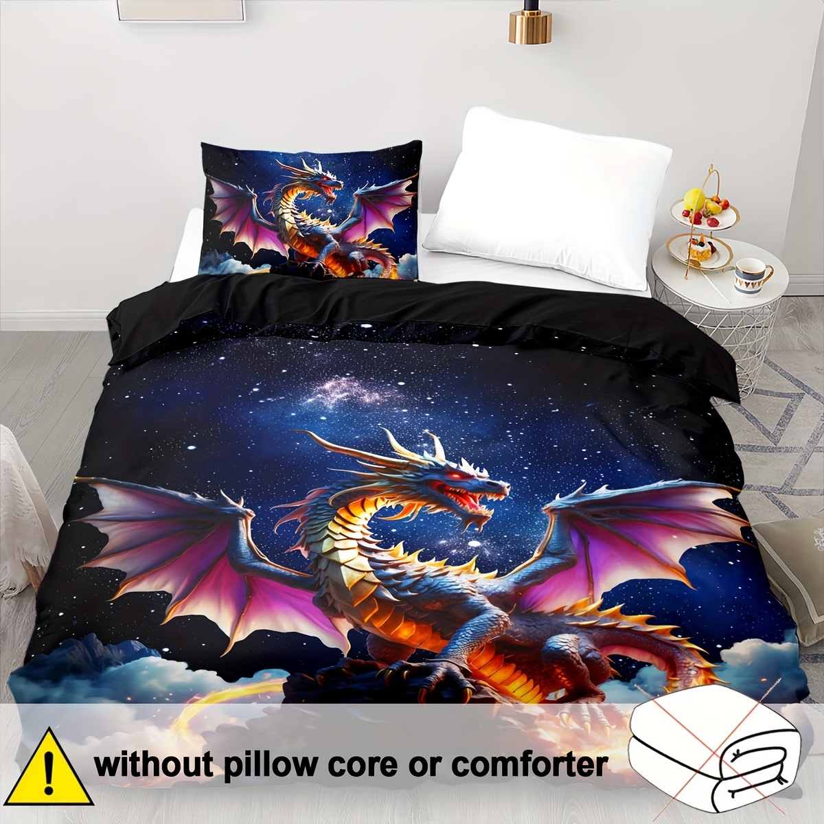 TEMU Festive Western Dragon Bedding Set: Soft And Comfortable, 3d Dragon Design, Suitable For Double Bed, Includes 1 Duvet Cover And 2 Pillow Cases,