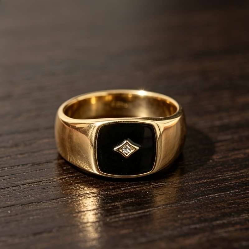 TEMU 18k Gold Plated Ring, Men's Ring, High-end Ring, Black Ring, Classic Ring, Men's Wedding Ring, Gift, Jewelry
