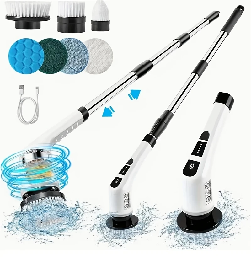 7 in 1 electric cleaning brush electric rotating floor brush cordless electric rotating brush with 7 replaceable brush heads and adjustable telescopic handle suitable for floors bathrooms bathtubs and tiles details 4
