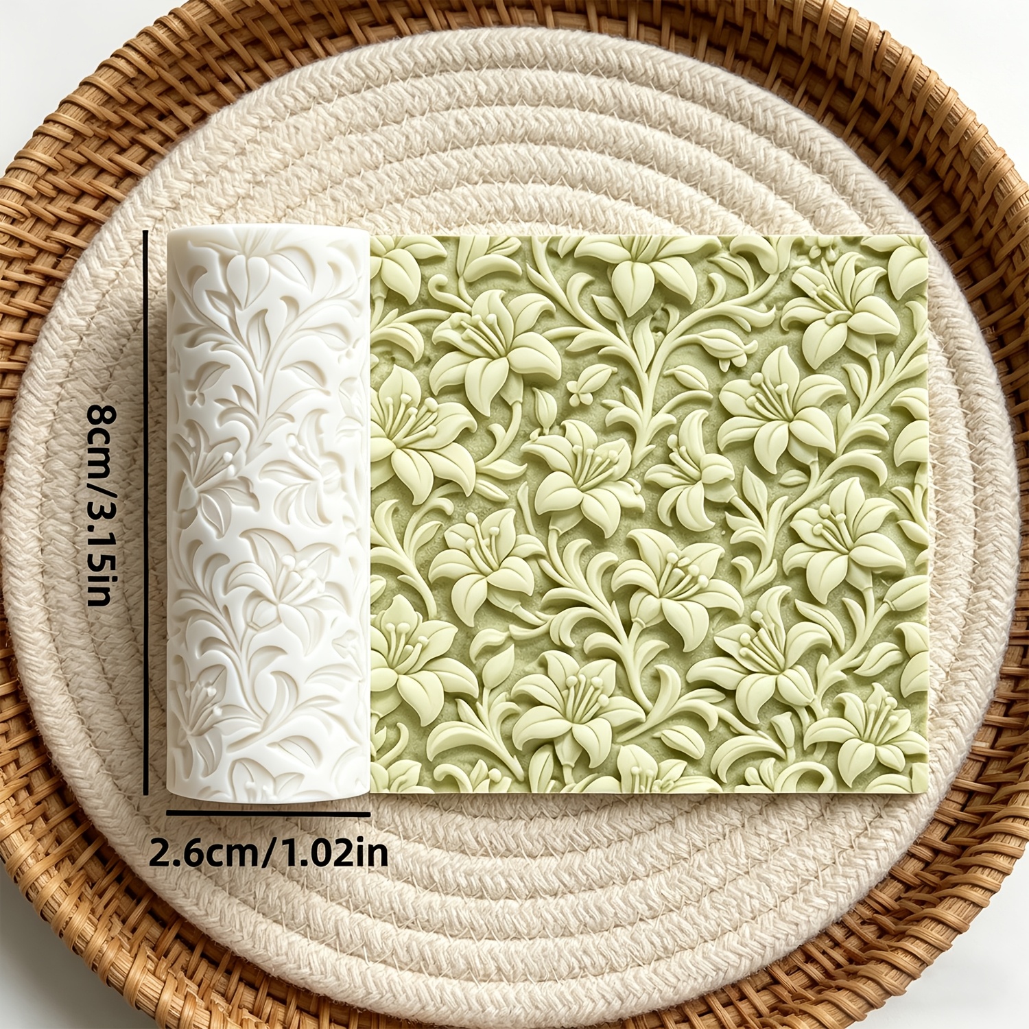 TEMU Lily Texture Roller Tool - Plastic Rollable Stamp With Lily Flower Patterns & Rollable Clay Mold Suitable For Polymer Clay & Ceramic Embossing,