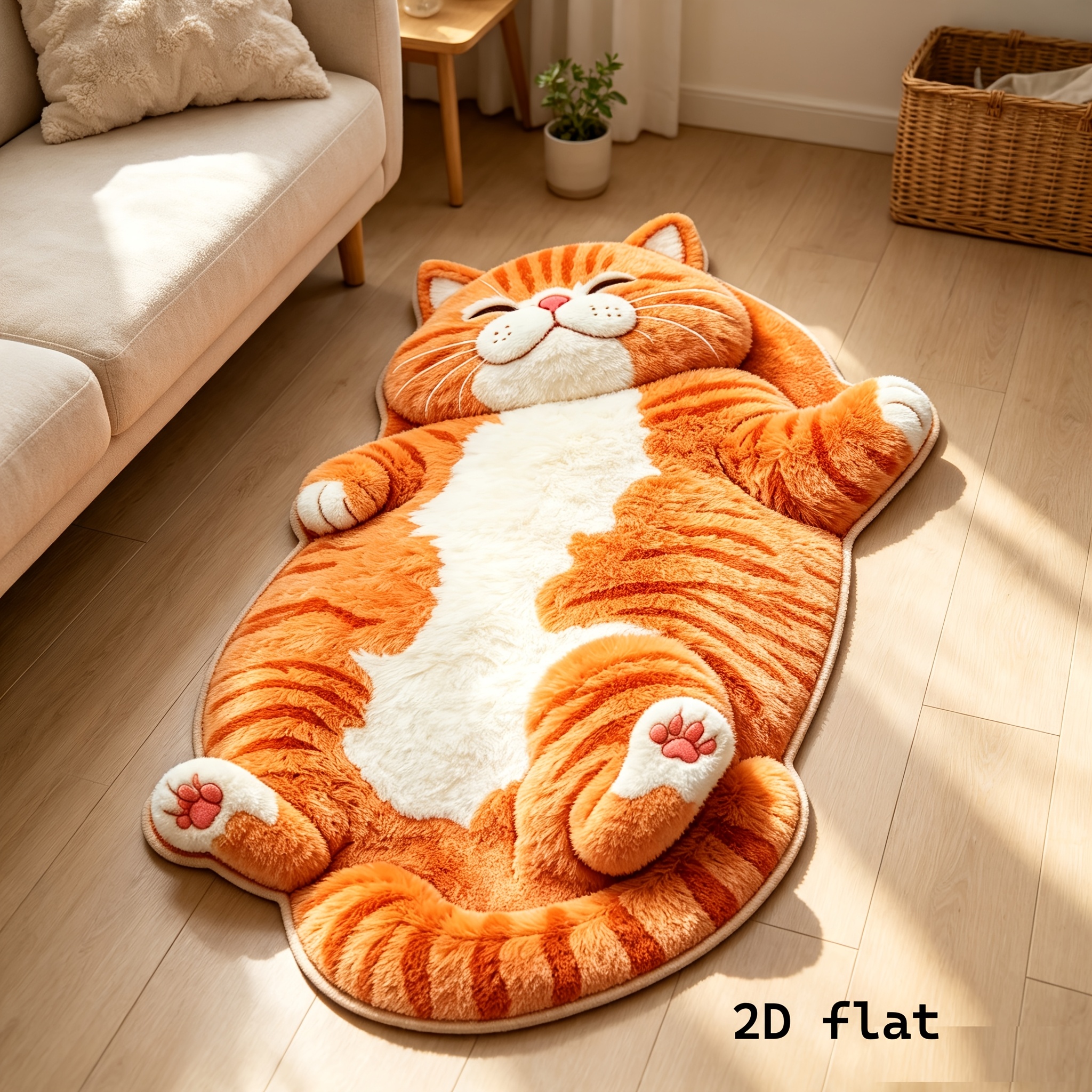 1pc latest style 2d flat irregular shaped   design floor mat lying down sleeping chubby   2d simulation plush printed doormat bedroom bedside decorative rug 2d flat Product details 0