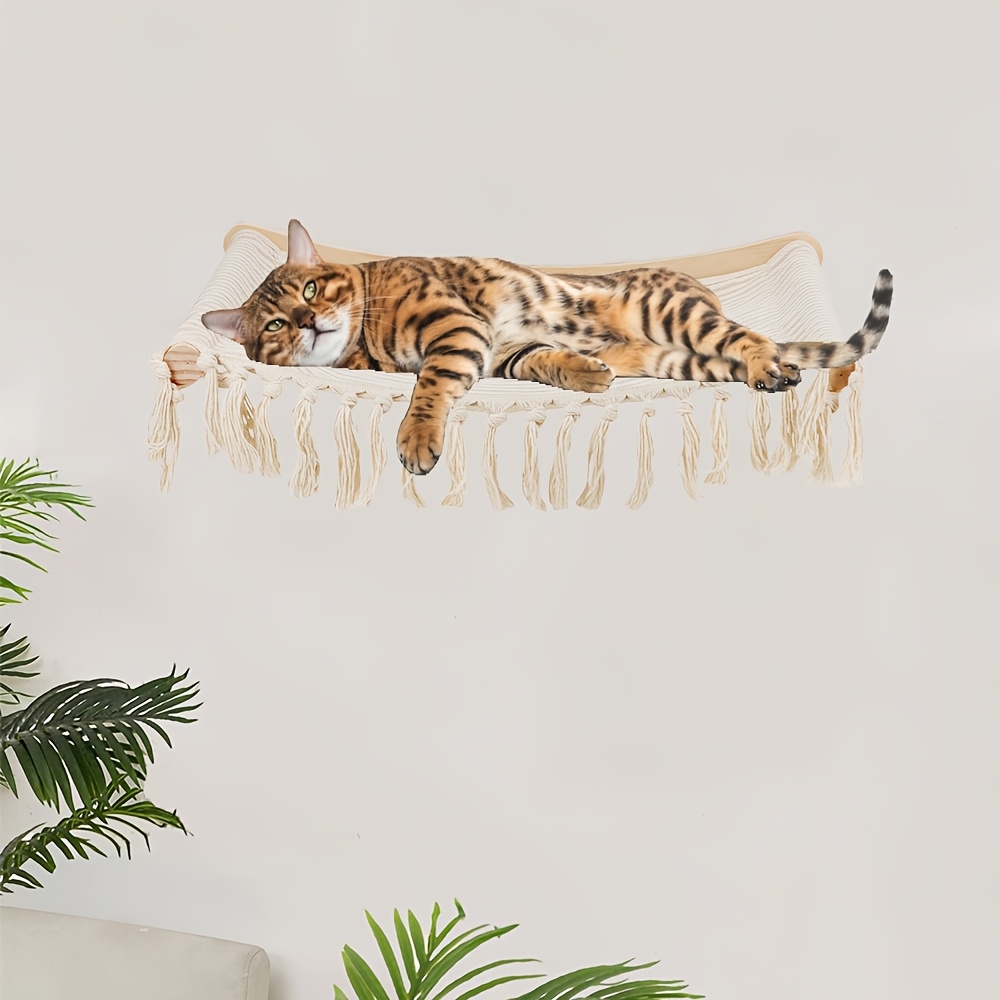 

Lit Hamac pour Chat en Polyester Confortable avec Pompons - Facile à Monter, Nid Suspendu avec Design Macramé pour Chats, pour la Relaxation et le Sommeil, Hamac de Fenêtre pour Chat