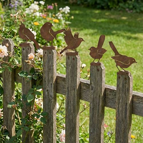 5er-set vintage rostige vogel gartendeko - realistische und sperlinge gartendeko, dekoration für den außenbereich, perfekte für muttertagsgeschenk, außendeko | natürliches design | robuste metall schmiedeeisen deko