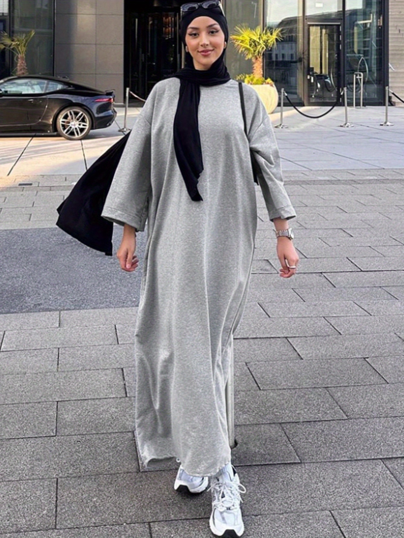 knee length dresses for ladies Lace-Up Linen Abaya – Linen Modest Dress for Women – Zailarah main image 1