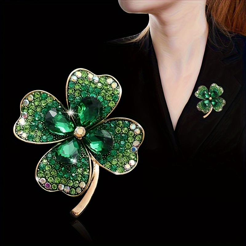 

1pc Iced Out Shiny Rhinestone Clover Zinc Alloy Brooch Pin Elegant Luxury Jacket Cardigan Corsage Pin