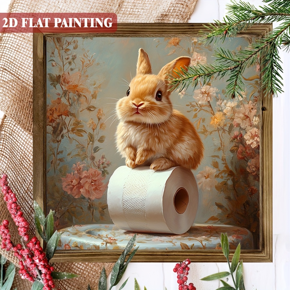 TEMU 2d Flat, 1pc, Rustic Wooden Rabbit Art Sign Rabbit Toilet Paper Sign, Bunny With Frame Decorative Sign For Bathroom, Cafes & Stores - Bunny Lovers Room 8x8 Inch, 2d Flat