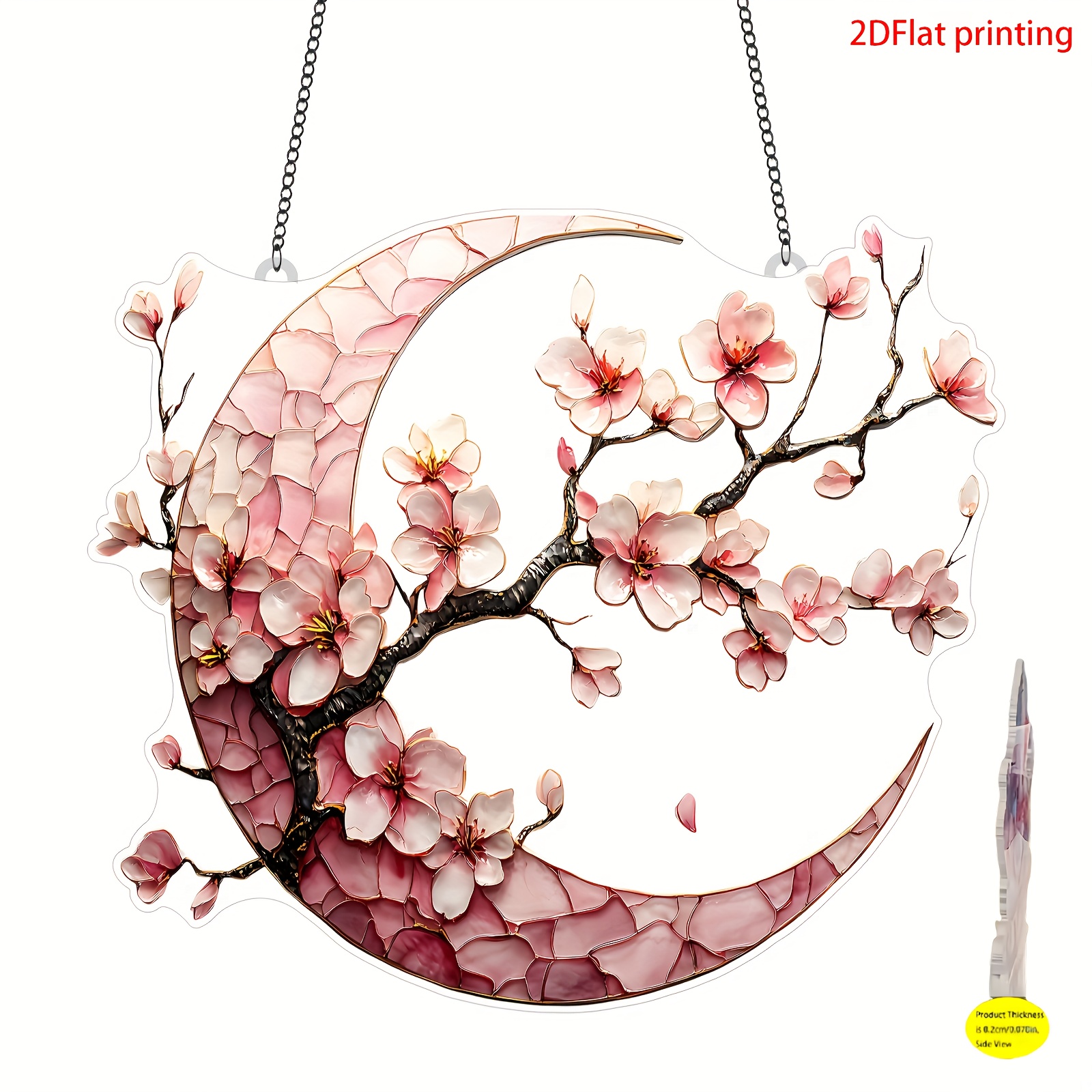 TEMU 2d Flat, Crescent Sakura, Wall Hanging Decoration, Garden Decoration, Porch Decoration, Spring Decoration, Room Decoration, Home Decoration,