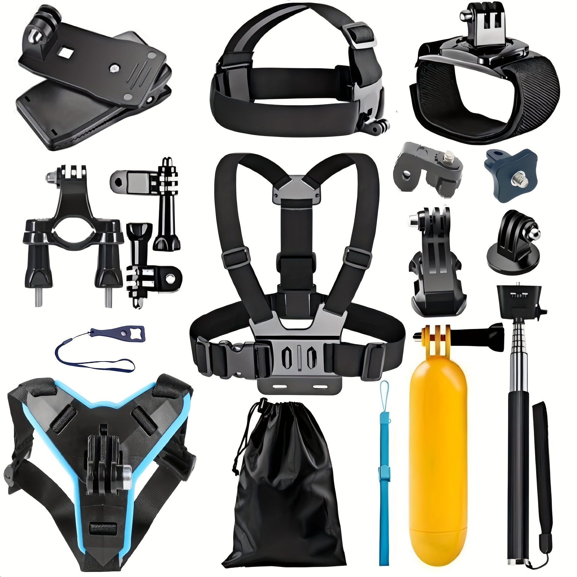 

14pcs Action Camera Accessory Kit With Chest Harness, Head Strap, Bike Mount & More - Abs, For Outdoor & Pov Photography, Camera Accessories