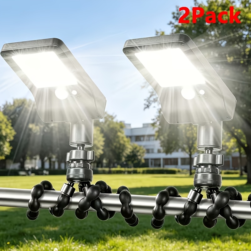 2pack Solar Motion Sensor Light, Solar Camping Light, 3-mode Clip-on Solar Floodlight, Flexible Octopus Tripod, Suitable For Yards And Campsites, Outdoor Solar Fence Lights