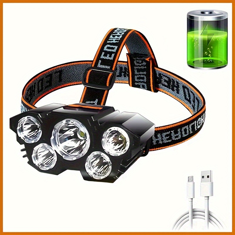 

1pcs 5led Headlamp Can Be Rechargeable, Waterproof, Usb Head Flashlight, Camping, Running And Fishing Headlamp For Home Outdoor Emergency Light