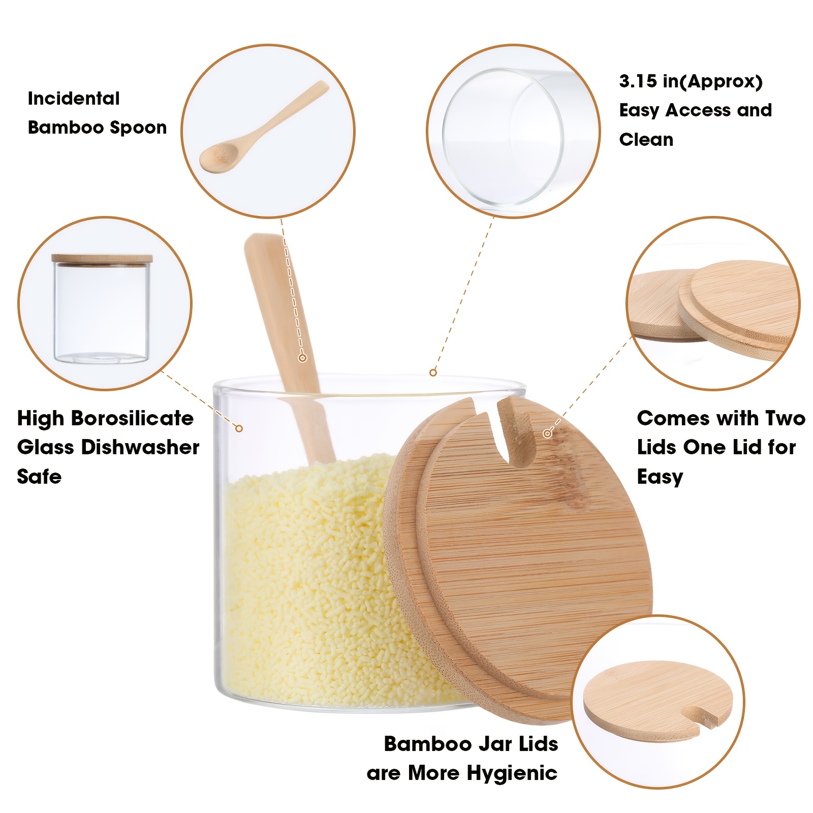 8pcs 10oz clear glass seasoning jar with wooden lid and spoon adorable sugar condiment jar canisters pot set bath salt sugar storage container box for   kitchen Product details 2