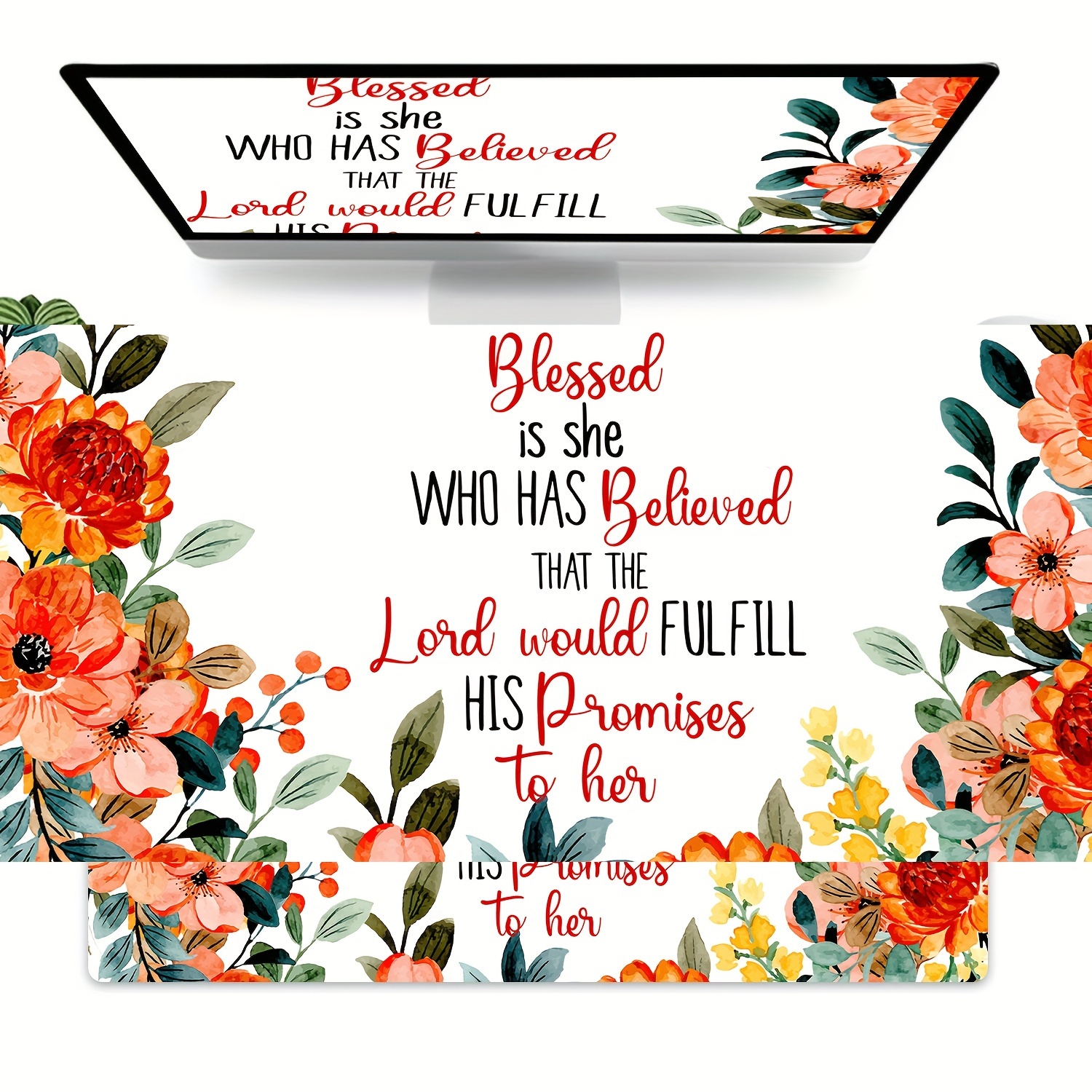 

Blessed Inspirational Quote & Floral Design Extended Gaming Mouse Pad - Abstract Themed, Non-slip, Oblong, Waterproof, Thick Desk Mat For Computer Use & E-sports, No Power Required - 1pc