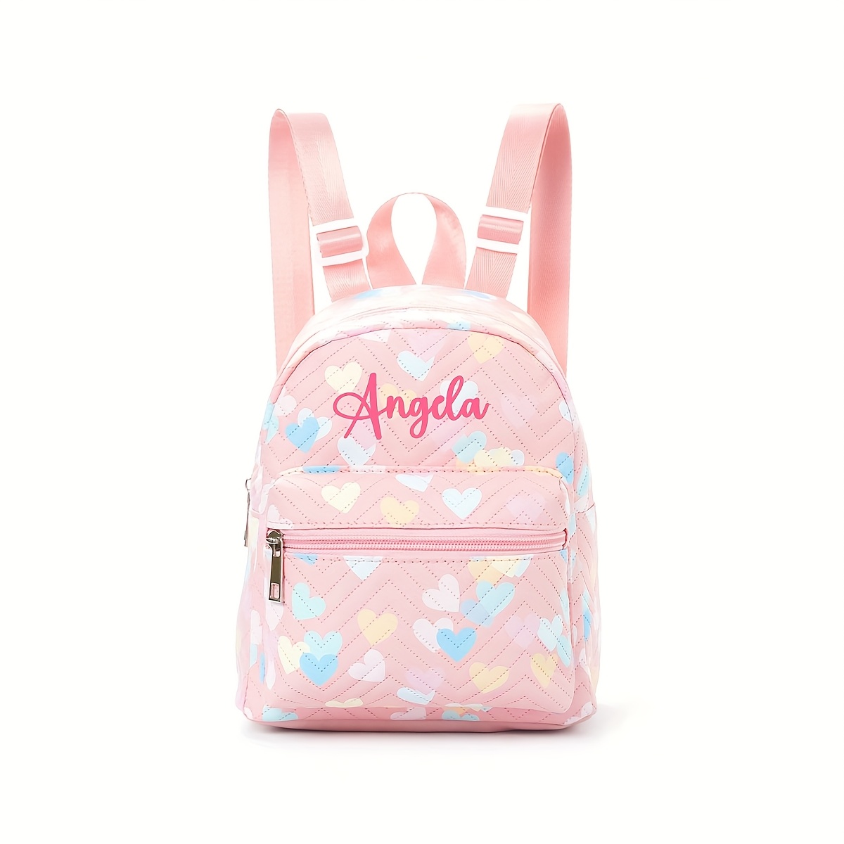 Image of Custom Embroidered Pu Rainbow Heart Print Women's Backpack With Personalized Name, Ideal For Daily Use And Outdoor Travel, A Unique Holiday Gift