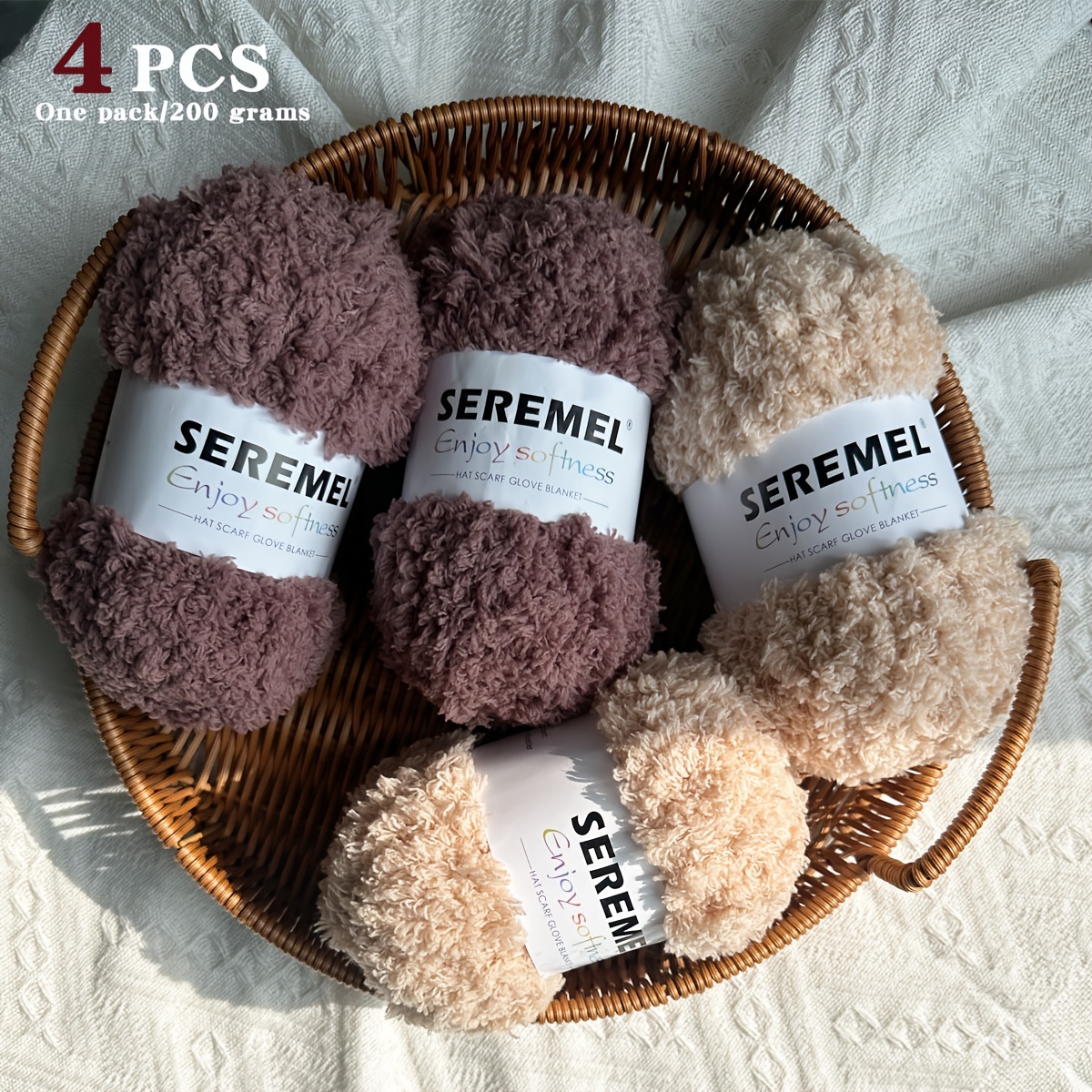 

4- Seremel , 200g Each, - For Knitting And , For Scarves, Blankets, Sweaters, And