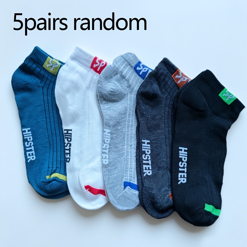 TEMU 5-pair Random Women's Easy Letter Sports Socks - Soft Comfortable Breathable Boat Socks - Short Socks - Non-slip Heel - Elastic Socks